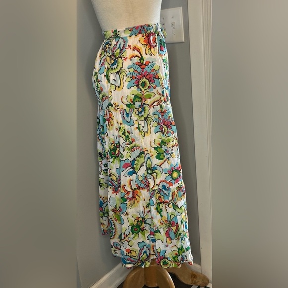 White Stag Women Large 12-14 MultiColor Crinkle Prairie Long Summer Lined Skirt - Picture 3 of 9